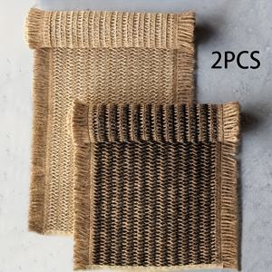 TEMU 2pcs 일본식 플래시 매트, 수제 주트 종이 코드 프린지 매트, 미끄럼 방지 열 저항 테이블 매트, 다기능 식탁 매트, 천연 재료, 가정 식탁, 차방, 커피 테이블 장식, 손세탁만|티테이블