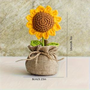 TEMU 1개 수제 크로셰 영구 꽃 장식 - 생동감 있는 실 화분 식물, 거실/차량용 무유지 홈 , 사무실 및 봄/휴일 선물용 크로셰 플라워