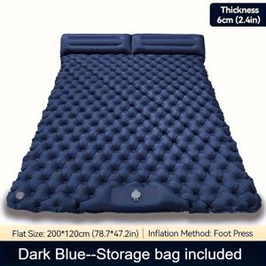 TEMU 2인용 TPE 경량 발 조절식 더블 에어 매트리스 - 휴대용 빠른 팽창/압축 캠핑 슬리핑 패드 (필로우 내장), 두꺼운 직사각형 디자인 & 야외 하이킹, 백패킹, 캠핑 여행용 무료 보관 가방, 캠핑용 에어 매트리스, 하이킹 장비, 컴팩트 디자인, 내구성 좋은 소재, 모험을 즐기는 사람들에게 적합|패드