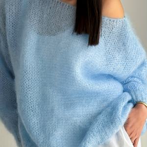 TEMU 여성용 연한 파란색 스웨터 - 부드럽고 편안한 오프숄더 풀오버, 반투명 디자인, 캐주얼 및 정장에 완벽, 봄/가을 단색 탑, 다용도 패션, 캐주얼 웨어 | 오프숄더 패션 | 질감