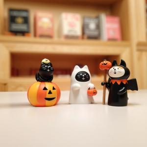 TEMU 할로윈 미니 블랙 캣 피규어 - 호박 & 박쥐 장식이 있는 레진 호러 고양이 조각상, 빈티지 만화 고양이 책상 액세서리, 전기 필요 없음, 고양이 애호가를 위한 완벽한 선물, 할로윈 장식, 크리스마스에 가장 적합