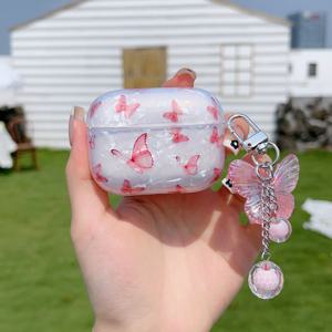 TEMU 애플 에어팟 3 및 프로 무선 이어폰을 위한 세련된 나비 껍질 패턴 보호 케이스