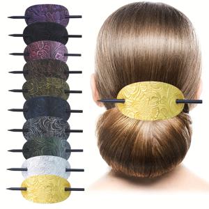 TEMU 10개 레트로 헤어핀, 긴 머리 컬링 및 스타일링 클립, 모조 PU 가죽 헤어 타이, 타원형 헤어 액세서리