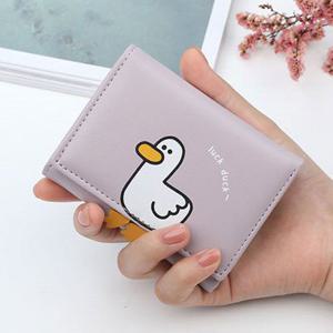 TEMU 카와이 만화 오리 패턴 짧은 지갑, 3단 동전 지갑, 캐주얼 신용 카드 케이스