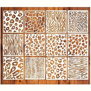 TEMU 12개 세트 스텐실 치타 스텐실 동물 소 프린트 플라스틱 아크릴 스텐실, 재사용 가능한 뱀 호랑이 무늬 텍스처 템플릿 - 에어브러시 꽃 히비스커스 장미 덩굴 데코레이션용 스텐실 패턴