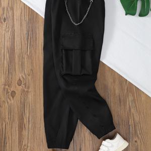 TEMU 남아용 작업복 바지 - 신축성 없는 넉넉한 핏 카고 바지, 탄성 허리 & 포켓, 사계절 캐주얼 조거 팬츠 (학교, 놀이, 야외 활동용), 학교 유니폼, 놀이복, 튼튼한 내구성, 아동복, 아동 패션