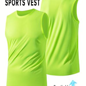 TEMU 남성용 솔리드 탱크 탑, 액티브 크루 넥 슬림핏 민소매 탑, 여름 야외용 남성 의류