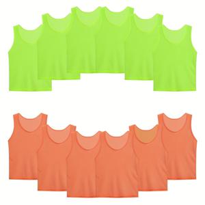 TEMU 12개 세트 밝은 네온 그린 통기성 메쉬 스캠지 베스트 - 조절 가능한 탄력 목 스트랩, 가벼운 축구 농구 훈련 핀니, 남성용 팀 연습 저지 (S-L 사이즈), 운동 시각화 장비