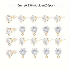 TEMU 50개 6mm 유리 인레이 스터드 귀걸이, 링이 있는 귀걸이 포스트, DIY 귀걸이 주얼리 만들기에 적합