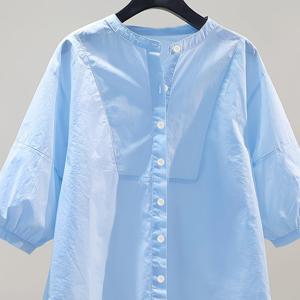 TEMU 여성용 캐주얼 단색 반팔 루즈핏 폴리에스터 셔츠, 새로운 스타일, 버튼 플랙, 벨트 없음, 여름, 주말 캐주얼