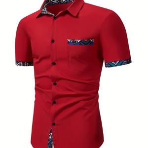 TEMU 민족 기하학적 트림 디자인 남성용 여름 정장 반팔 셔츠, 남성용 비즈니스 정장 셔츠, 남성 선물