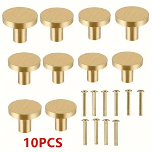 TEMU 10개 골드 광택 메탈 서랍 손잡이, 20x25mm - 캐비닛, 옷장 및 드레서용 바 스타일 단일 구멍 핸들, 나사 포함, 캐비닛 및 서랍용 손잡이