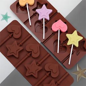 TEMU 실리콘 롤리팝 몰드 6-공동 이중 층 하트 및 별 모양 DIY 초콜릿, 수제 비누, 얼음 조각 - BPA 프리 캔디 몰드 무료 베이크웨어