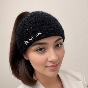TEMU 1개 여성용 겨울 비니 헤드밴드 - 별 장식, 탄력 있는 벨크로 클로저, 부드럽고 따뜻한 귀 보호, 캐주얼 & 포멀룩 멀티컬러 옵션, 스타일리시 쿨 기어