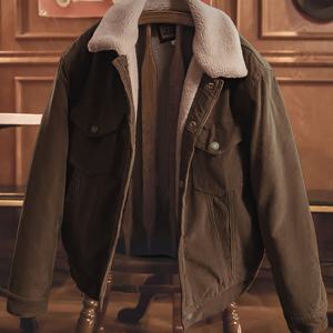 TEMU 남성용 겨울 따뜻한 코듀로이 느낌 셸 재킷 - 올리브 그린 레트로 워크웨어 코트, 라펠 칼라 & 체스트 포켓, 싱글 브레스터 버튼 클로저, 폴리에스터 안감, 캐주얼 아웃도어 & 데일리 아우터웨어