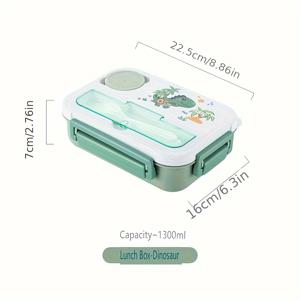 TEMU 1개, 44온스 사각형 도시락통 (소스컵 및 식기 포함), 누수 방지 PP 소재 야외 캠핑/피크닉/학교 필수품 보관 용기