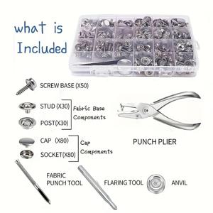 TEMU 270개 스테인리스 스틸 마린 스냅 패스너 키트, 실버 그레이 캔버스 실내 장식 버튼 세트 (플라이어 및 펀치 도구 포함) 보트 커버용