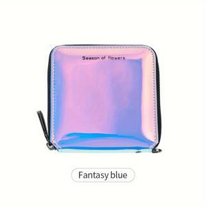 TEMU 포에버 미인 여성용 레저 스퀘어 지갑 - 무지개 빛깔, 글자 그래픽 지퍼 코인 파우치, 탈부착 스트랩 & 카드 슬롯 포함, 데일리 사용 컴팩트 월렛, 귀여운 지갑, 폴리에스터 안감, 내구성 있는 소재, 패션 애호가용