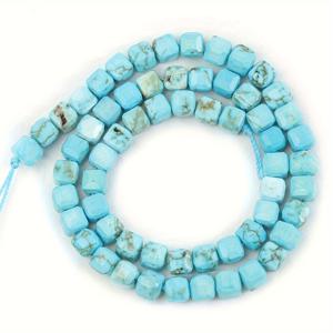 TEMU 61개의 천연 블루 터키석 면 큐브 비즈 5mm - 쥬얼리 만들기, DIY 목걸이 및 크래프팅 액세서리용 고품질 루스 스톤 비즈