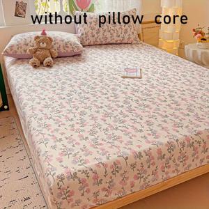 TEMU 알레르기 없는 플로럴 핏 시트 세트, 베개 커버 포함, 부드럽고 편안한 통기성 폴리에스터 침대 커버, 기계 세척 가능한 짠 인쇄 침구, 90gsm 경량 원단, 30-34cm 두께의 매트리스에 적합 - 침실과 게스트 룸에 이상적