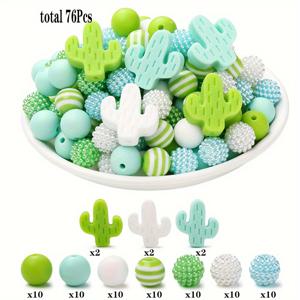 TEMU 76개 선인장 실리콘 스페이서 비즈 + 아크릴 버블 액센트 - 12mm DIY 공예용 비즈, 키체인 & 팔찌, 목걸이, 폰참 장식용 - 선인장 모양 스페이서