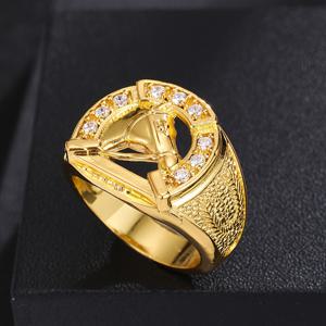 TEMU 남성 힙합 스타일 반짝이는 구리 말 머리 반지, 합성 큐빅 지르코니아 인레이 패션 싱글 밴드, 일상 착용, 파티 및 특별 행사 선물