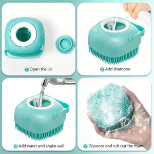 TEMU 실리콘 강아지 목욕 브러시, 샴푸 디스펜서 내장 - 부드러운 애완동물 그루밍 및 마사지 도구 - 부드러운 브러시, 무독성 소재, 사용 및 세척이 쉬움