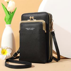 TEMU 빈티지 스타일 블랙 대각형 숄더백 - 조절 가능한 스트랩, 지퍼 포켓, 나일론 안감, 휴대폰 및 카드 홀더, 패션 액세서리 | 빈티지 스타일 백 | 지퍼 백