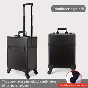 TEMU 캐주얼 스타일 메탈 롤링 메이크업 케이스, 텔레스코픽 핸들, 인라인 스케이트 이동성, 손세척 가능한 화장품 트레인 트롤리, 미용사 및 네일 아티스트를 위한 휴대용 여행 정리함 - 블랙|화장품정리함