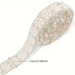 TEMU 1 야드/팩 ABS 라운드 진주 비즈 라인스톤 장식 리본 비접착 핫멜트 스티커 DIY 의류 장식에 적합 자체 접착 진주 리본 공예 장식