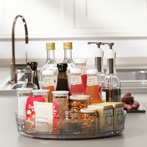 TEMU 1개 360° 회전 주방 정리 트레이 - 화이트, 다기능 양념 및 조미료 보관 솔루션, 카운터탑, 식료품 저장실 및 욕실용 - 양념, 오일, 화장품에 이상적, 주방 카운터용 트레이