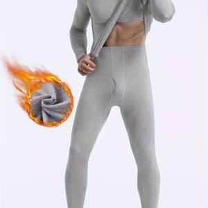 TEMU 플러스 벨벳 두꺼운 남성용 따뜻한 속옷 세트, 긴팔과 긴바지 투피스 세트, 가을과 겨울용 타이트핏 플러스 벨벳 따뜻한 홈 슬립웨어, 편안한 신축성