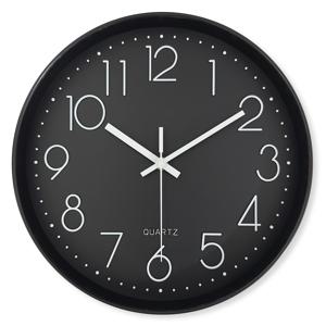 TEMU 12인치 모던 플라스틱 블랙 원형 벽걸이 시계 - 무소음, 거실/침실/주방/카페 장식용, 완벽한 축제 선물 (건전지 불필요)