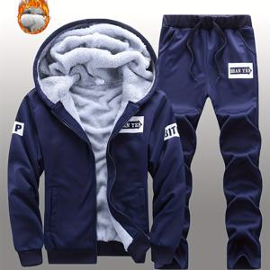 TEMU 남성용 겨울용 플리스 안감 후드 재킷 & 조거 세트 - 따뜻하고 두꺼운 스타일리시한 운동복
