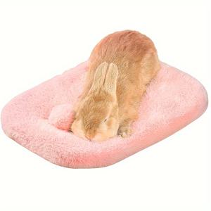 TEMU 1pc 플러시 폴리에스터 섬유 토끼 침대 - 세탁 가능하고 내구성이 뛰어난 부드러운 애완 동물 매트 - 토끼, 햄스터 및 페럿을 위한 편안한 패딩 둥지, 귀여운 디자인, 기니 케이지 및 놀이 시간에 이상적, 토끼 침구