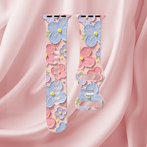 TEMU 1개 플로럴 실리콘 애플워치 밴드 38mm-49mm, 부드럽고 편안한 교체용 스트랩, 배터리 없음, for iWatch SE/6/5/4/3/2/1과 호환, 여성과 남성에게 이상적인 선물