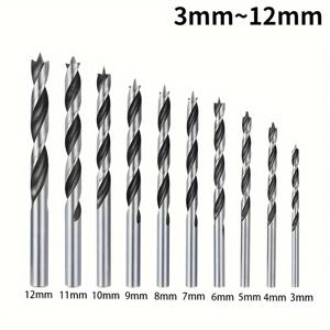 TEMU 10가지 크기의 목공 드릴 비트 (3mm-12mm) 삼중 포인트 목공 드릴 비트 세트 - 핸드 드릴, 플라스틱 및 목재 재료용 나무 판 구멍 펀칭 지원 드릴 비트, 가구 장식 및 목공 구멍 펀칭에 사용 가능