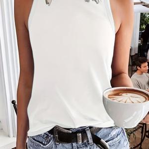 TEMU 여성용 민소매 캐주얼 탱크탑 - 통기성 라운드넥 여름 티셔츠, 중간 신축성 기계 세탁 가능 솔리드 컬러 봄 & 가을 레이어링, 여성 탱크탑, 따뜻한 날씨 의상, 다재다능 스타일, 내구성 있는 디자인