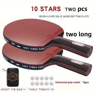 TEMU 10개의 별 카본 고무 탁구 라켓 - 프로페셔널 등급, 성인용, 빨간색, 1개 팩, 공 3개 포함