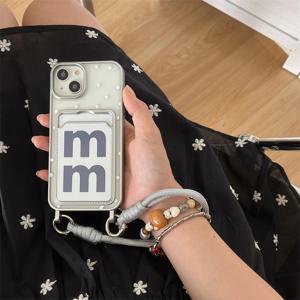 TEMU 전기도금 카드 홀더 MM 레터 애플 iPhone16promax/iPhone16/15promax/14/13/12/11/XR/xs/7/8/12mini/13mini 휴대폰 케이스에 적합한 투명 전기도금 실버 모델 핸드 스트랩 카드 홀더