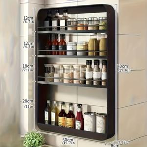 TEMU 드릴 없는 벽부착 금속 선반 1개 - 주방 양념, 욕실 화장대 및 가정용 화장품을 위한 다층 수납 정리함, 검정색, 쉬운 조립, 공간 절약형 디자인, 랙