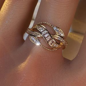 TEMU 우아한 기하학적 잎사귀 디자인 구리 반지, 합성 큐빅 지르콘과 함께, 여성들을 위한 세련된 독특한 스타일, 파티와 선물하기에 이상적인 장소.