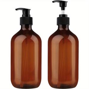 TEMU 2개 세트 갈색 펌프 병 디스펜서, 10온스/300ml 16온스/500ml 빈 플라스틱 리필 가능 로션 비누 샴푸 용기 다용도 화장품 주방 욕실용