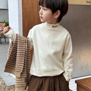 TEMU 소년용 스타일리시 긴팔 터틀넥 티 - 편안한 플리스 안감 겨울용 상의, 레이어링에 완벽