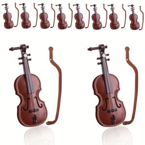 TEMU 10/20개 팩 미니어처 바이올린 세트, 소박한 빨간색, 플라스틱 공예 장식, 밴드 & 악기, 어쿠스틱 바이올린 모델, 요정 정원 크리스마스 트리 장식, 음악 테마 홈 데코