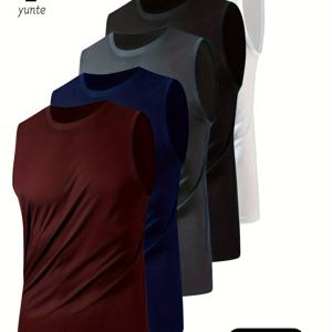 TEMU 5개 남성용 운동용 민소매 탱크탑 - 통기성, 빠른 건조, 헬스장, 트레이닝 및 운동용 루즈핏, 5가지 단색 (마룬, 네이비 블루, 블랙, 화이트, 다크 그레이), 폴리에스터 원단, 라운드 넥 디자인, 통기성 액티브웨어|라운드 넥라인|광택 마감