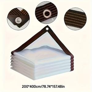 TEMU 1개 대형 투명 방수 타프 (밀봉 링 포함) - 내구성 강한 야외 커버, 및 단열 기능, 파티오/닭장/현관/캠핑용 - 끈으로 닫히는 플라스틱, 날씨에 강한 디자인, 파티오 커버, 현관 보호, 투명 커버, 튼튼한 구조, 야외 가제보, 파티 텐트, 안정적인 겨울 가제보, 텐트 캠핑, 정원 텐트