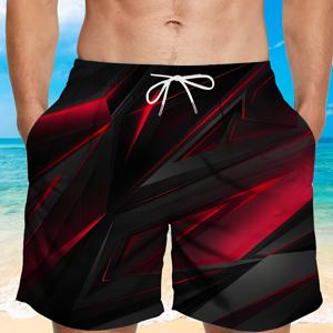 TEMU 남성용 스타일리시 블랙 기하학적 프린트 비치 반바지 드로스트링 허리 - 수영장, 휴가 및 여름 활동용 경량 수영복, 캐주얼 수영복, 조절 가능한 편안함