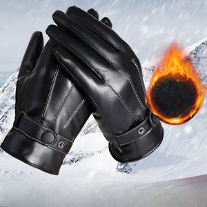 TEMU 남성용 겨울 장갑으로, 따뜻함을 위해 디자인되었으며, 인조 가죽 소재로 야외 자전거 타기, 운전, 스키에 적합하며, 손가락 전체를 덮습니다.