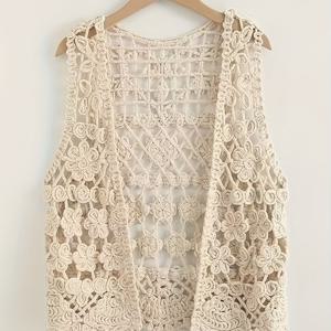 TEMU 여성용 오픈 프론트 베스트 - 베이지 레이스 느낌의 반투명 민소매 레이어링 조끼, 가벼운 여름 카디건 드레스·탑스·청바지 매치, 우아한 캐주얼부터 포멀까지, 소재 섬세 니트웨어